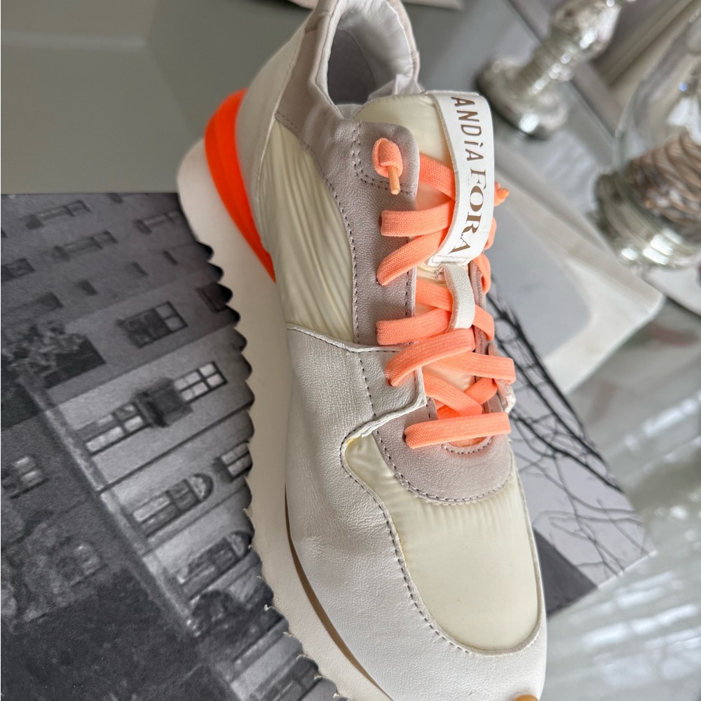 ANDIA FORA Women's White and Orange Sneakers 🇮🇹 ITALY